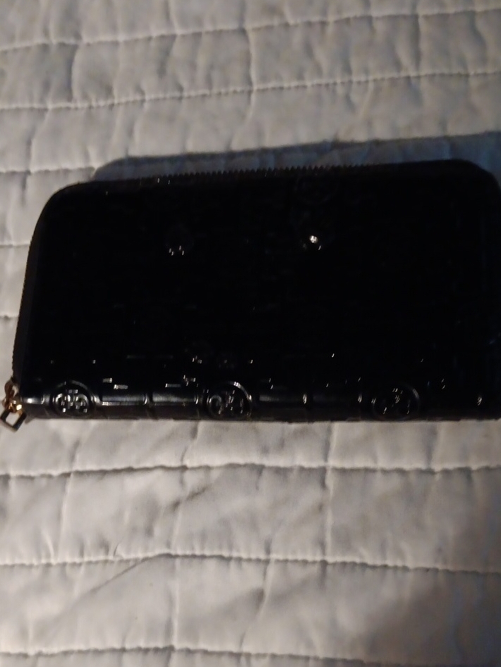 Tory Burch Black Zip-Around Patent Wallet